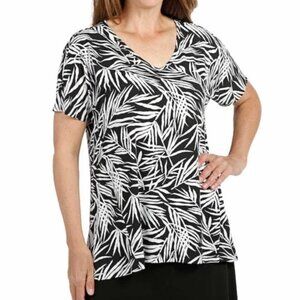 New Kim & Co Black & White V-neck Brazil Knit T-shirt Top Size XL bin 4A